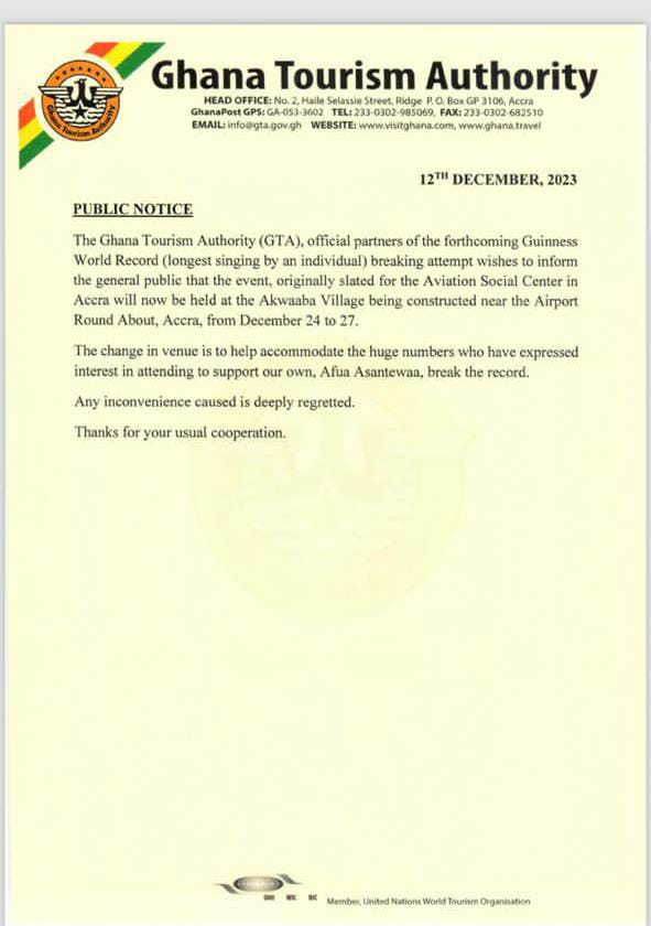 Ghana Tourism Partners Afua Asantewaa in Guinness World Records Sing-a-thon